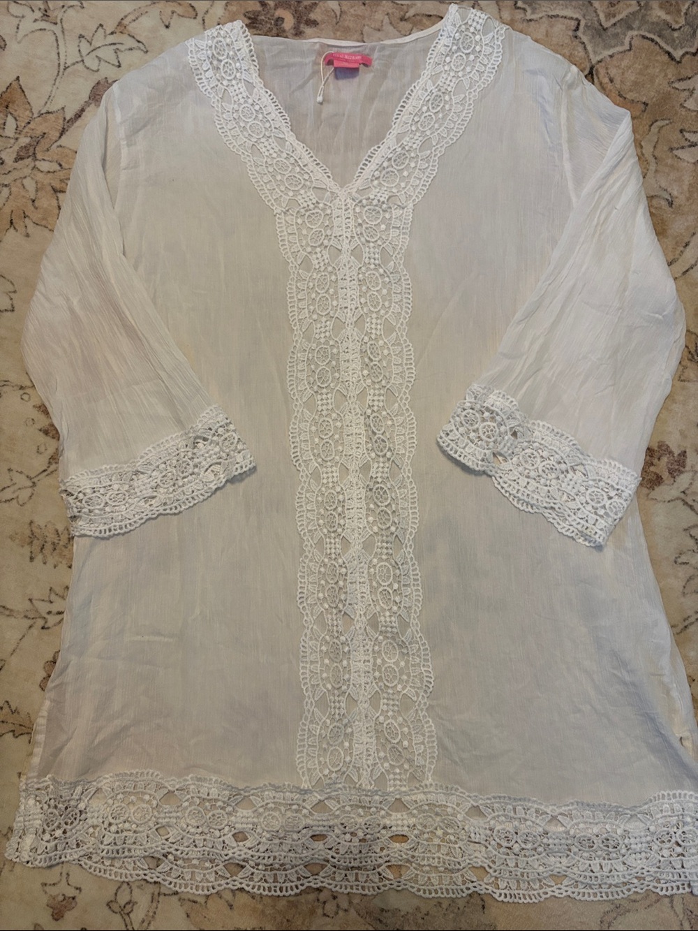 White Crochet Trim V-Neck BEACH COVERUP Tunic